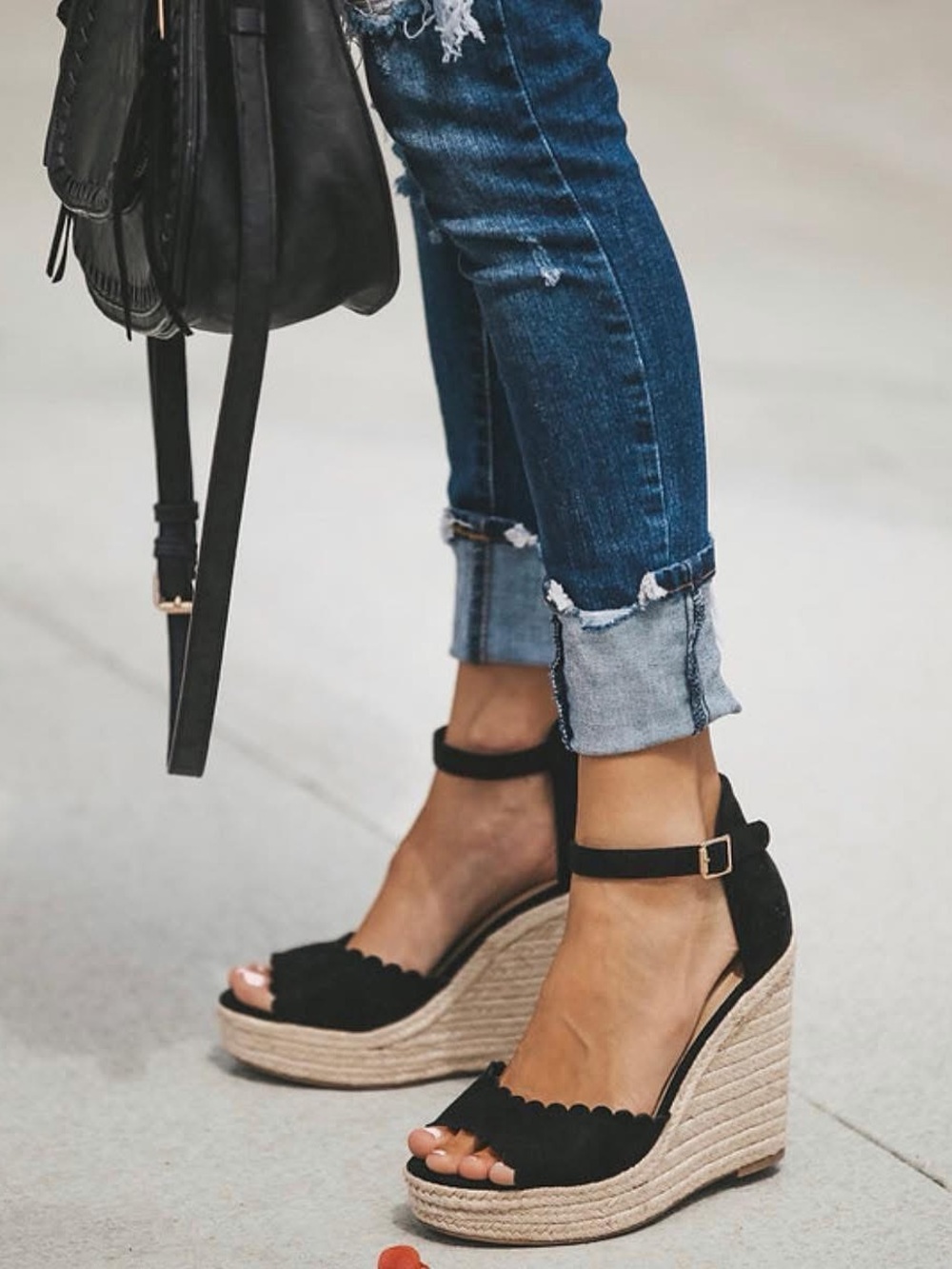 Vici Black Espadrille Wedge Sandals with Ankle Strap